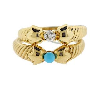 Christian Dior 18k Gold Turquoise Diamond Ring Set