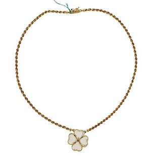 Boucheron 18k Gold Crystal Clover Pendant Necklace