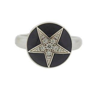 Chanel Comete 18k Gold Diamond Black Enamel Ring