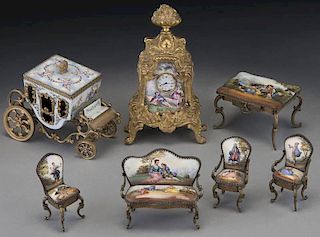 (7) Pcs. Viennese enamel miniature furniture