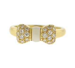Van Cleef &amp; Arpels 18k Gold Coral Diamond Bow Ring