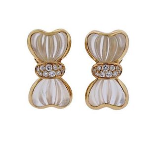 Boucheron 18k Gold Crystal Diamond Bow Earrings