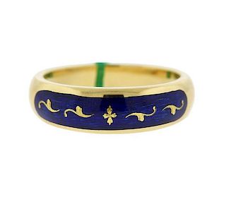 Faberge 18k Gold Blue Enamel Band Ring