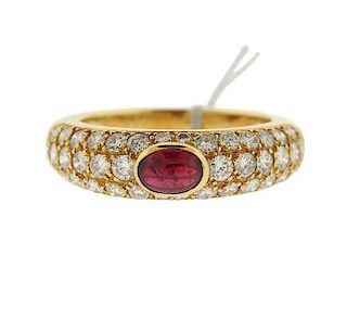 Cartier 18k Gold Diamond Ruby Ring