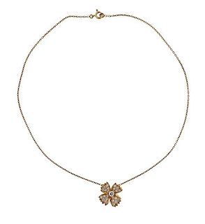 Boucheron 18k Gold Diamond Flower Pendant Necklace