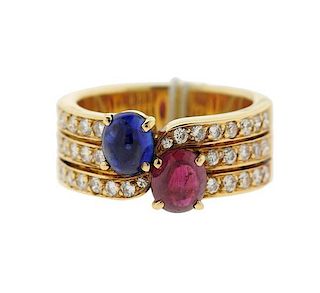 Boucheron 18k Gold Diamond Ruby Sapphire Ring