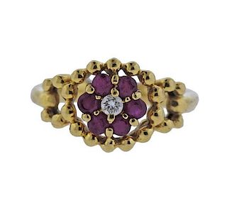 Christian Dior 18k Gold Diamond Ruby Ring