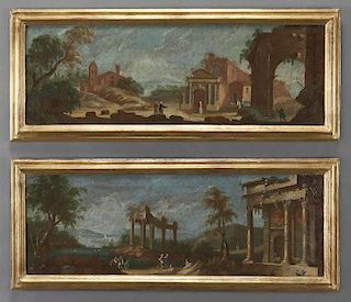 Pr. of Italian paintings depicting travelers