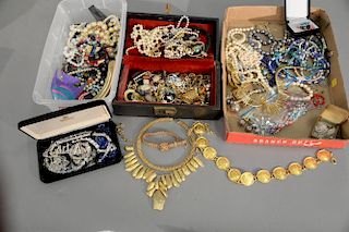Large lot of costume jewelry including a Givenchy necklace, watches, necklaces, and bracelets, silver, pins, some gold, etc.