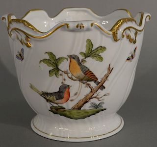 Herend cache porcelain pot "Rothschild" with painted birds and insects. ht. 6in., dia. 7 1/2in.