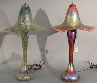 Two contemporary art glass table lamp, Radke style. ht. 26in., dia. 16in. and ht. 26in., dia. 13 1/2in. Provenance: Property