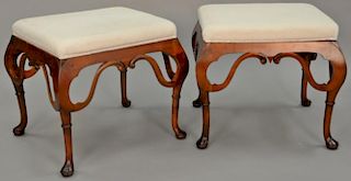 Pair of Queen Anne style ottomans. ht. 20in., top: 17 1/2" x 20 1/2"