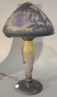 Galle table lamp having cameo glass with mushroom shade. ht. 24in.