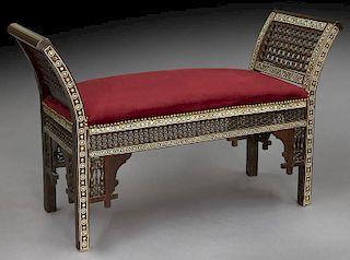 Moorish inlaid window seat with red velvet