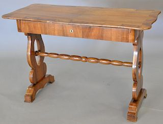 Continental walnut table with drawer, ht 32in., top. 23 1/2" x 49"