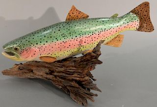Gallagher rainbow trout sculpture, carved and painted, signed W. Gallagher.