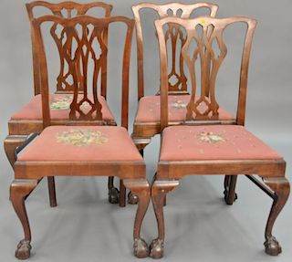 Set of four mahogany Chippendale style chairs.