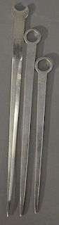 Three silver skewers, two with double sword coat of arms and one with animal coat of arms. lg. 9in. to 12 1/4in., 6.9 troy ou