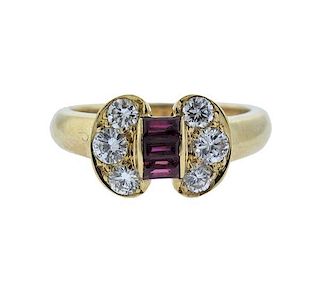 Piaget 18k Gold Diamond Ruby Bow Ring