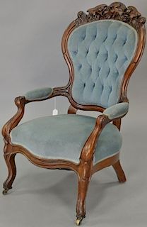 Victorian walnut gentleman's chair with tufted upholstered back. ht. 38in. Provenance: Property from the Estate of Frank Perr