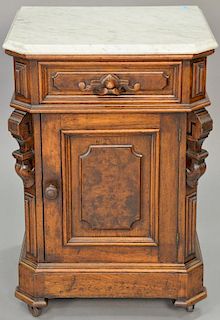 Victorian walnut half commode with marble top. ht. 30 1/2in., top: 18" x 21 1/2" Provenance: Property from the Estate of Fran