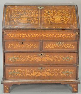Marquetry inlaid desk with slant front over drawer, interior with well, 19th century, ht. 42in., wd. 36 1/2in., dp. 21in.
