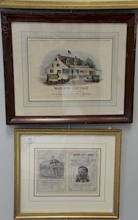 Two piece lot to include hand colored lithograph Madison Cottage Corporal Thompson Proprietor Cor Broadway and 23rd Street Ne