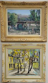 Three framed contemporary oil paintings including a large still life of flowers in a vase signed illegibly lower left (34" x