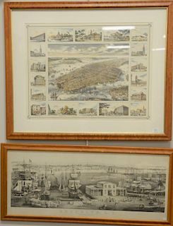 Two Birdseye view prints of New York including Brooklyn, L.I. As seen from Trinity Church, New York, after J.W. Hill, black a