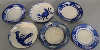 Six Dedham pottery plates including turtles, lobster, and crab. dia. 7 3/4in. to 8 1/2in.
