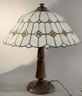 Leaded glass table lamp on metal base. ht. 24in., dia. 21in. Provenance: Property from the Estate of Frank Perrotti Jr. of Ha
