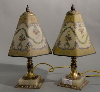 Pair of boudoir lamps with reverse painted shades. ht. 14in. Provenance: Property from the Estate of Frank Perrotti Jr. of Ha