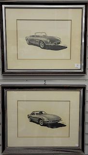 Set of four Daryl Adams drawings on paper of cars, sight size 10 1/4" x 14".