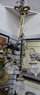 Three piece lot to include Louis XV style gold painted three light figural hall figure (ht. 28in.) and two hanging lights (ar