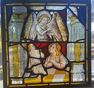 German Gothic Era Antique Stained Glass with Angels