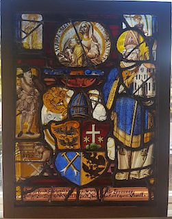 Swiss Renaissance Era Stained Glass  Heraldic Crest and Saints