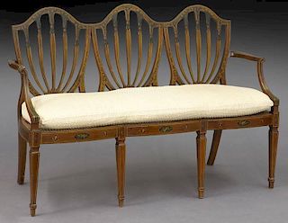 Edwardian painted three seat settee with cushion,