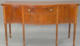 Federal style mahogany sideboard with panel and bell flower inlays. ht. 40in., wd. 69in., dp. 26in.