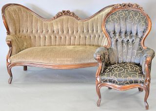 Two piece lot to include Victorian style loveseat and gentleman's chair, 20th century, wd. 65in.