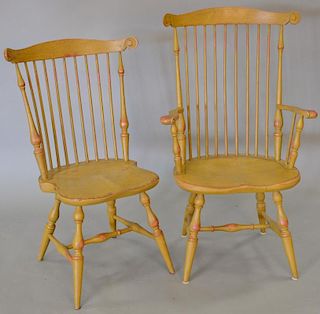 Set of eight Windsor style chairs, two armchairs, six side chairs.