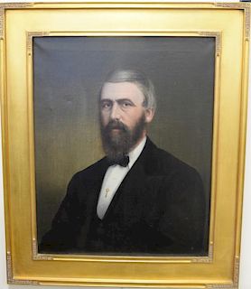 19th century portrait of "Horace Johnson", bearded man in black jacket, unsigned, 30" x 25".