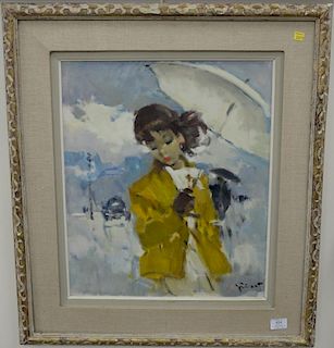 Pierre Grisot (1911-1995), oil on Masonite, Girl with Umbrella, signed lower right: Grisot, having original paper label on ve