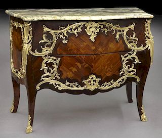 Louis XV style bronze mounted marble top commode