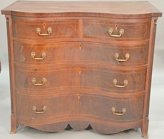 Serpentine mahogany four drawer chest, (veneer damage left front) ht. 35in., wd. 40in., dp. 23 1/2in.