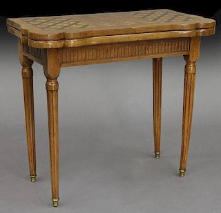 French inlaid flip-top game table.