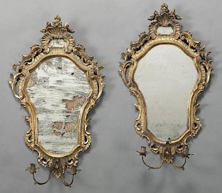 Pr. Venetian girandole 2-light gilt wood mirrors,