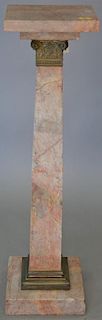 Rouge marble pedestal with metal mounts, (repairs to columns) ht. 40in., top. 12" x 12" Provenance: Property from the Estate