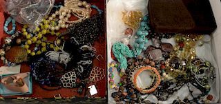 Two tray lots of costume jewelry, necklaces bracelets earring, including Mexican sterling silver matching necklace bracelet a
