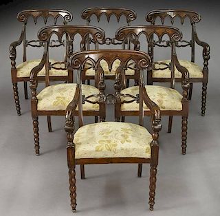 (6) Charles X Gothic style armchairs.