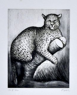 Henry Moore Etching of a Leopard on a Limb